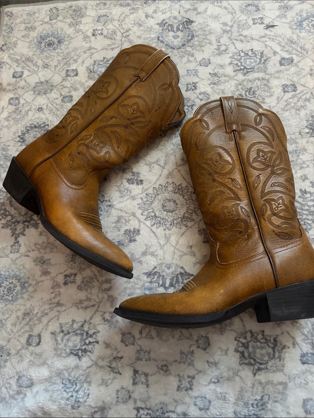 Ariat Tan Leather Western Embroidered Cowboy Boots